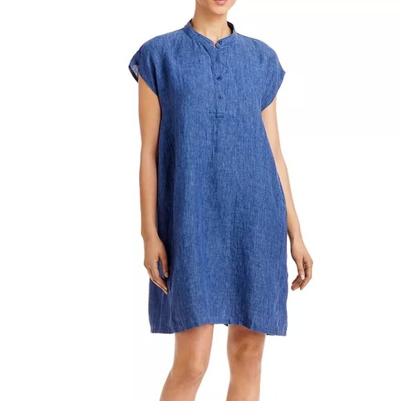 Eileen Fisher Dresses & Skirts - Eileen Fisher Mandarin Collar Organic Linen Dress Cap Sleeve Women's Size XS
